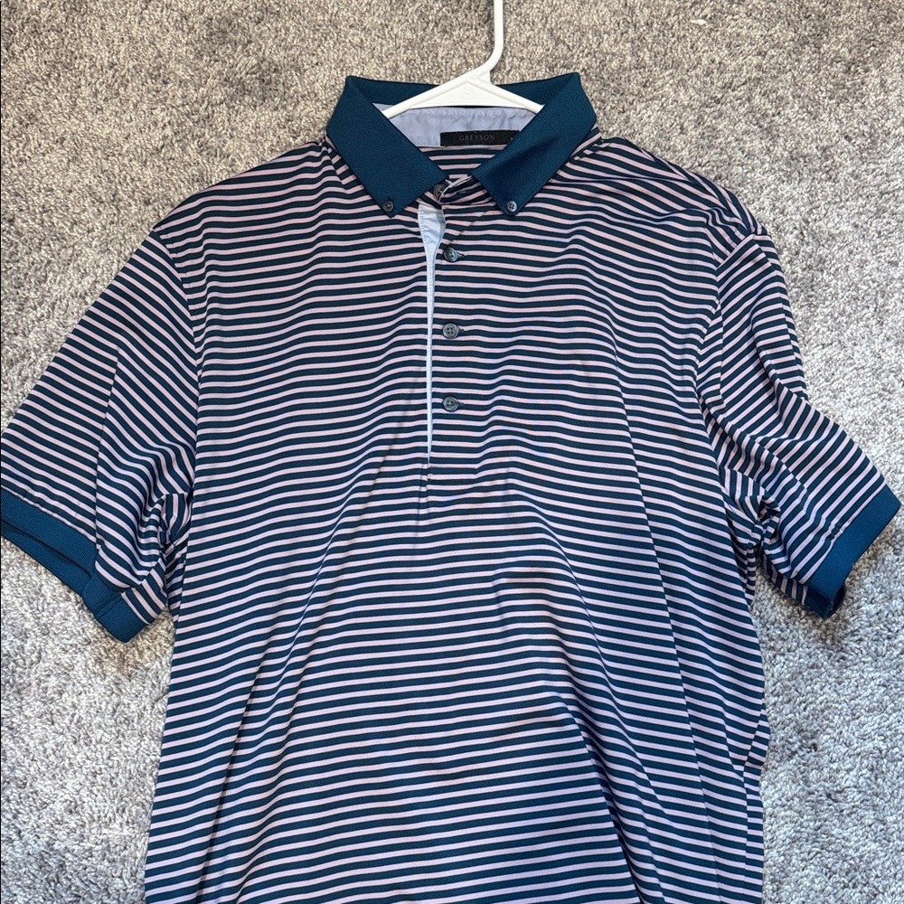 Greyson Men’s Green and Pink Striped Golf Polo